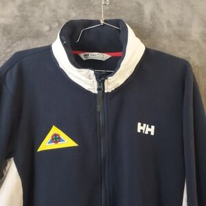 Helly Hansen Men's Size XL Blue White Full Zip Fleece Jacket Embroidered